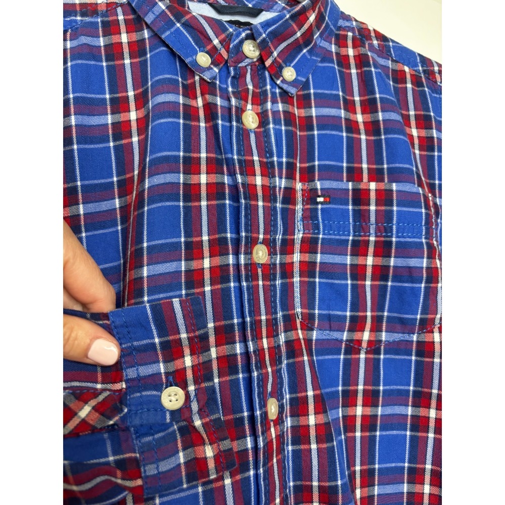 Tommy Hilfiger Boys Kids Button Up Long Sleeve Shirt Blue‎ Red Plaid Size 6 - Picture 4 of 7